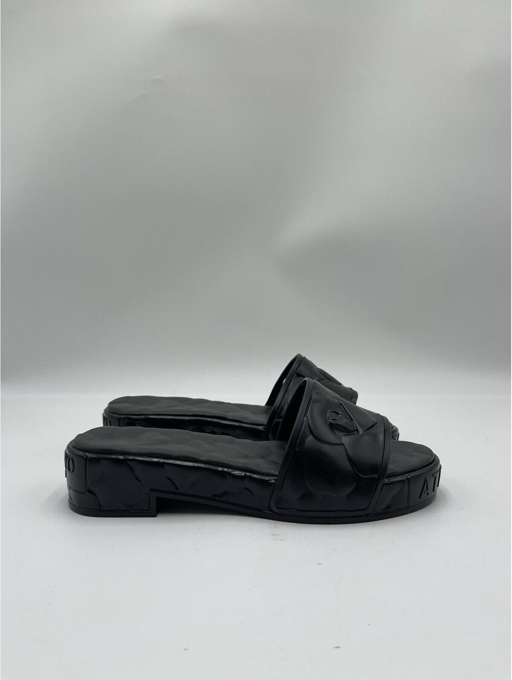 Valentino Garavani Atelier 03 Rose platform slide sandals black rubber Size 36